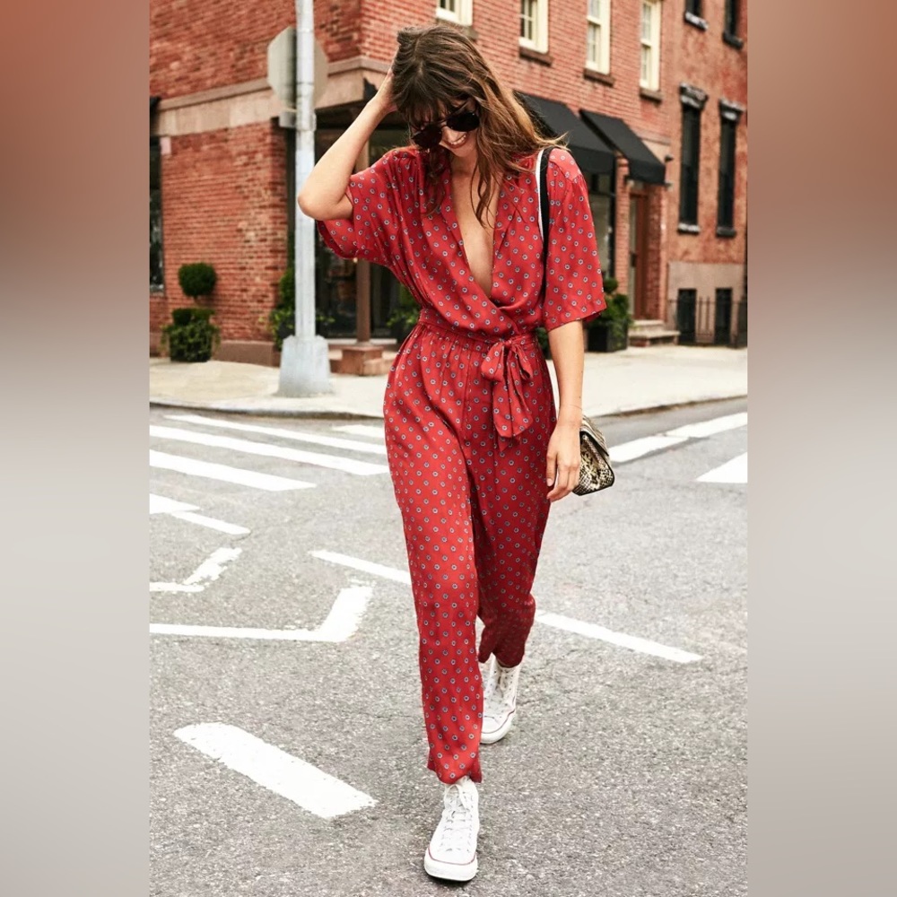 Urban Outfitters Bezel Red Wrap Belted Jumpsuit - Size M ♥️
